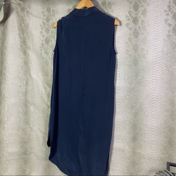 Frame blue silk navy sleeveless shirt dress button down - Picture 7 of 11